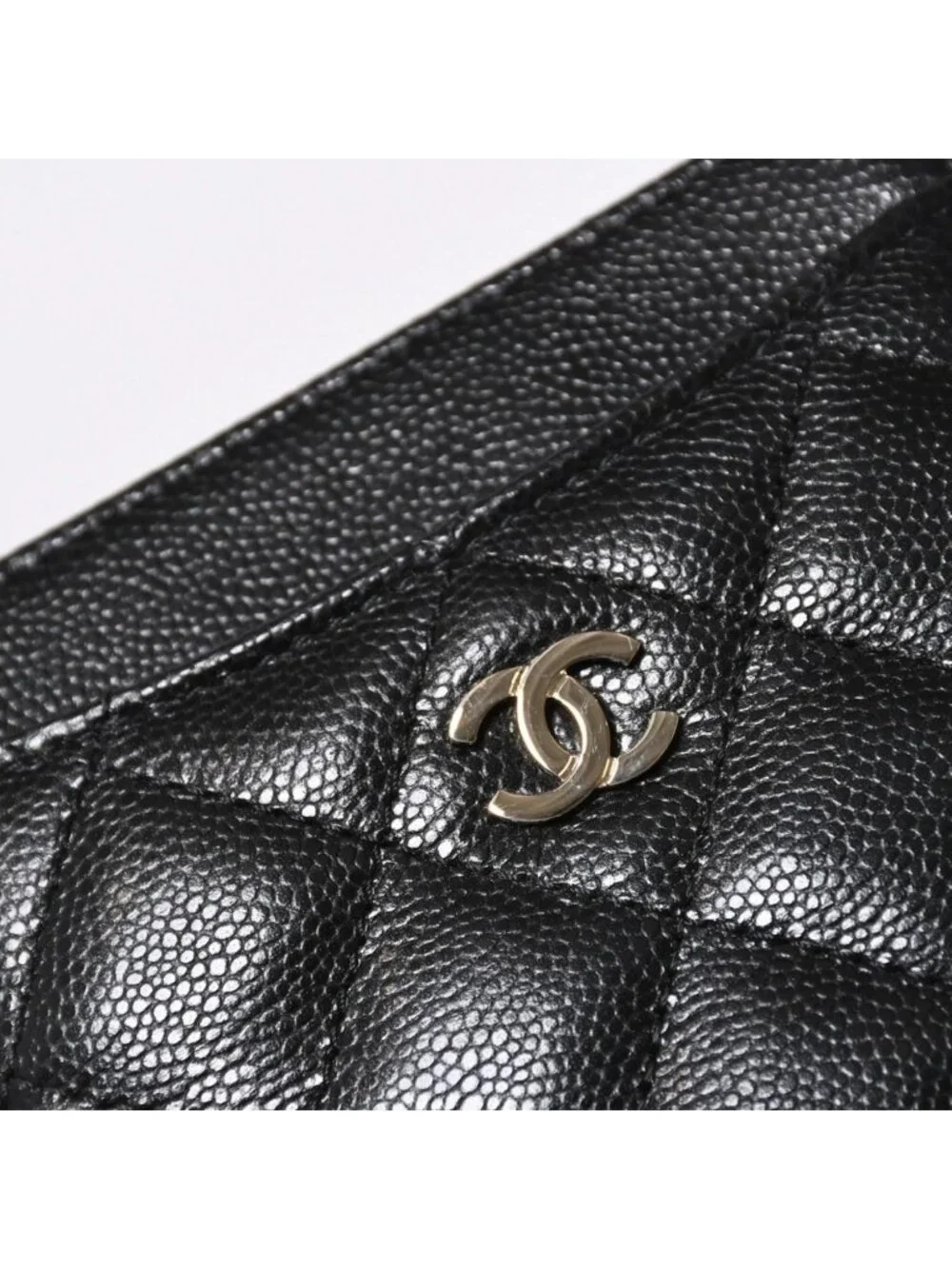 Chanel Classic Zip Coin Purse Stand CC Logo Caviar Leather Black Gold